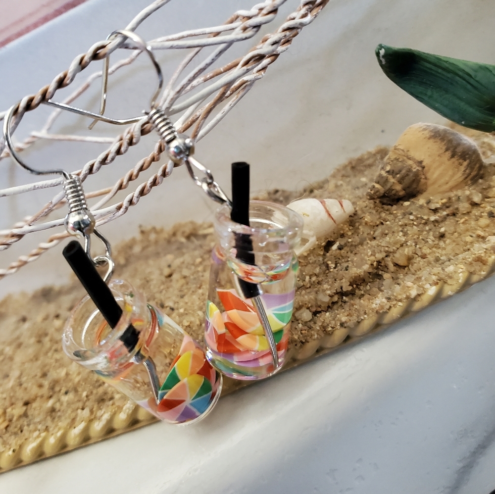 Fun Drink multi-colored slices Dangle Earrings